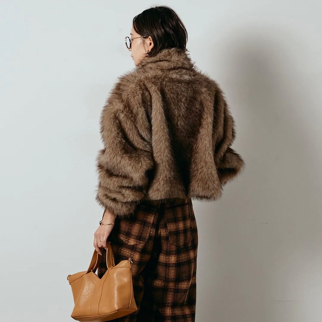 エコファーショート丈ブルゾン ブラウンミックス 新品 ESICA エシカ