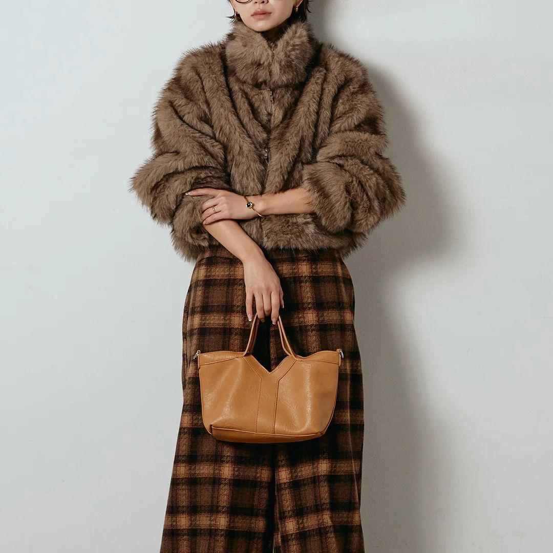 エコファーショート丈ブルゾン ブラウンミックス 新品 ESICA エシカ