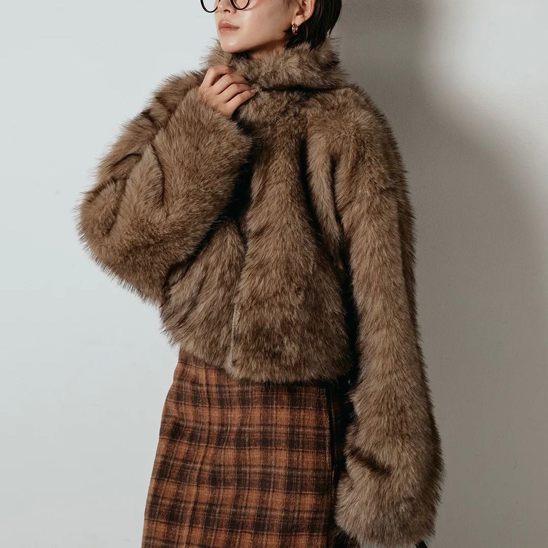 エコファーショート丈ブルゾン ブラウンミックス 新品 ESICA エシカ