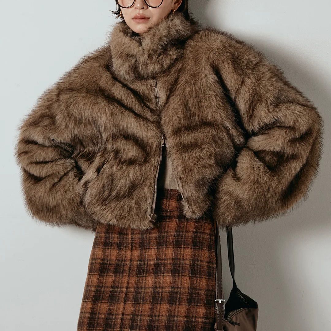 エコファーショート丈ブルゾン ブラウンミックス 新品 ESICA エシカ