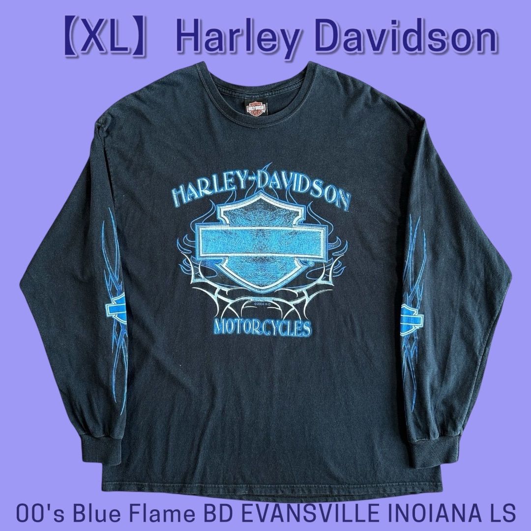 Harley Davidson 00's Blue Flame BD EVANSVILLE INOIANA LS Black XL