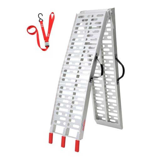 Ruedamann アルミラダーレール 長さ222 5 cm 幅28 耐荷重340 kg 折りたたみ式 ラダーレール 軽量 取っ手付き 滑り止め加工 バイク スロープ ATV四輪バギー 草刈り機 農機具用 軽トラ バン トレーラー ガレージの 81972 cfb