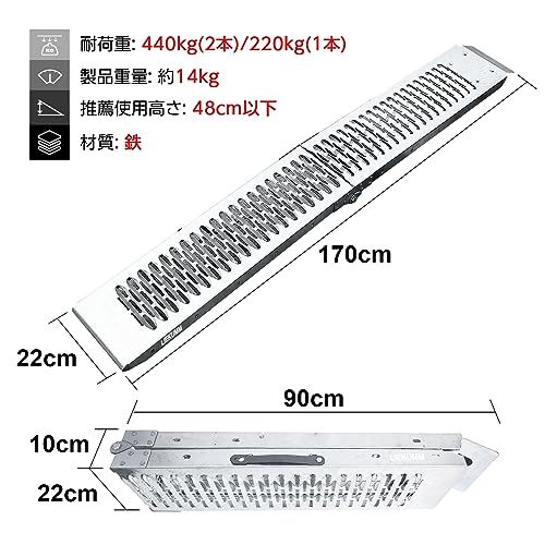 LIEKUMM ラダーレール 2本 長さ170*幅22 cm 耐荷重440 kg スチール製 バイク 折りたたみ 滑り止め スロープ除雪機 車載 軽トラ m 62 ea 3 ba 7
