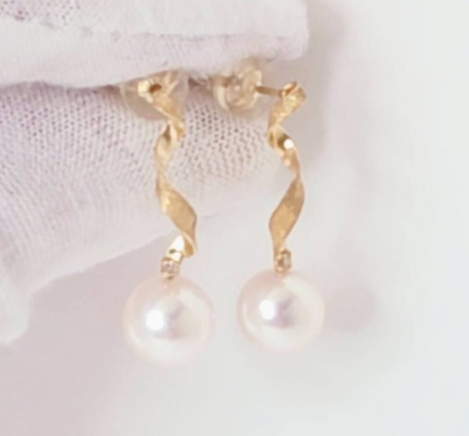 K18YG アコヤパール ダイヤモンド デザインピアス - メルカリ