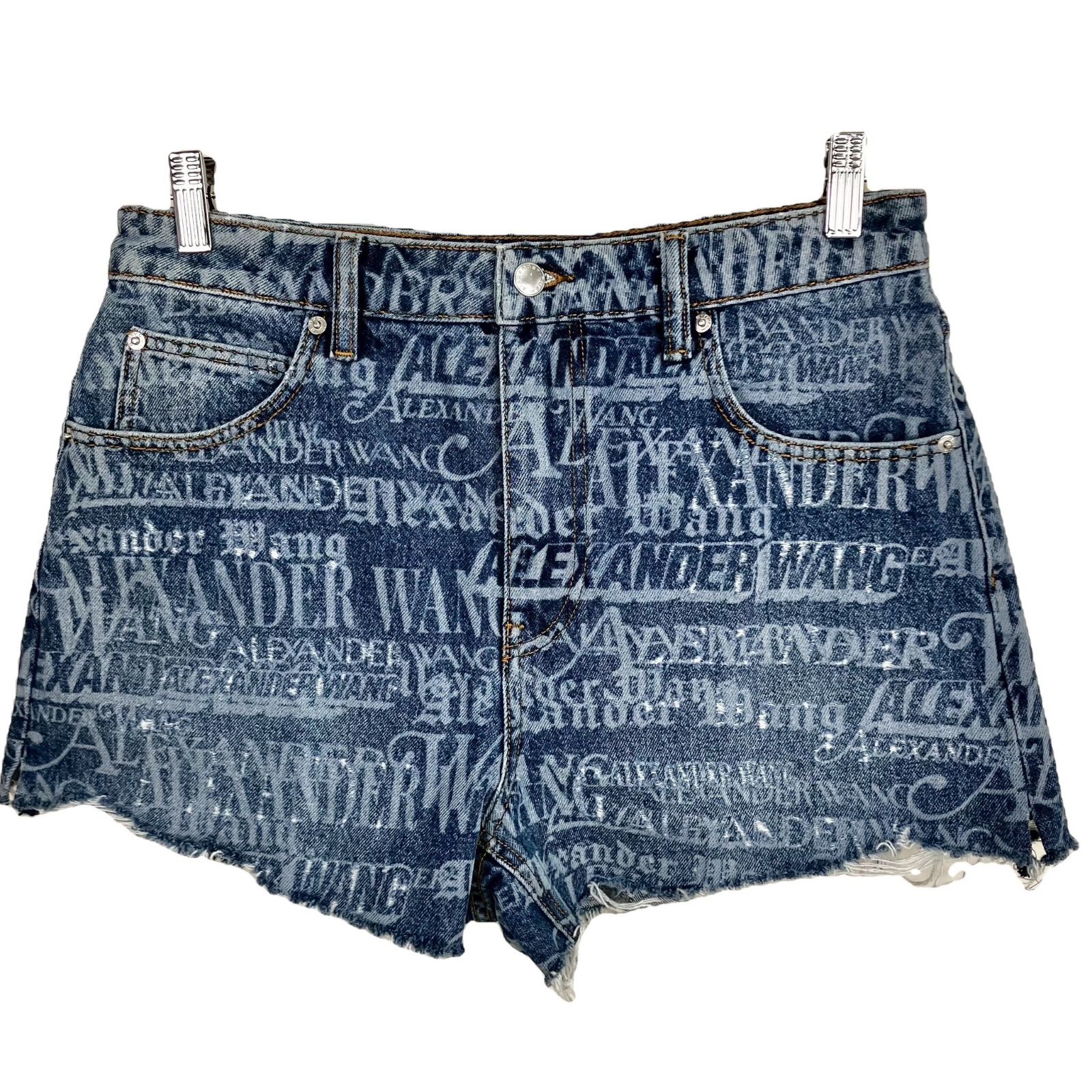 Alexander Wang Bite Short NEWSPRINT 30 ブルー／青 アレキサンダーワン デニム プリント RN 161085