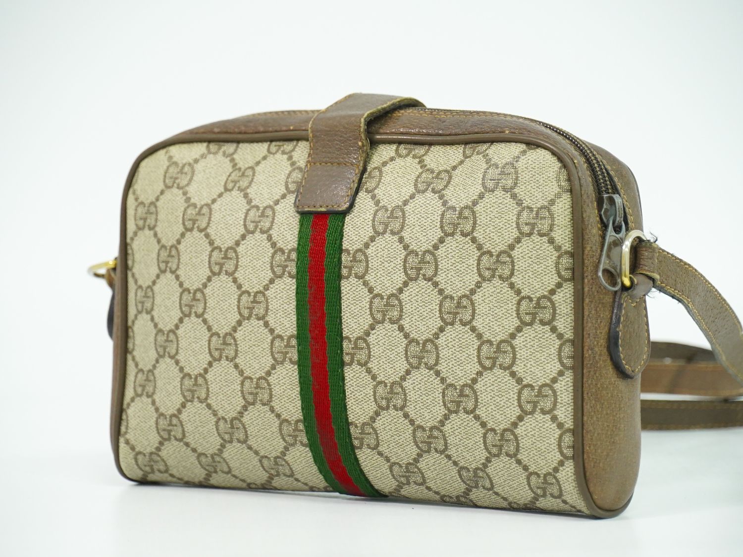 本物 グッチ GUCCI シェリーライン オールドグッチ GGスプリーム ショルダーバッグ ポシェット ベージュ ブラウン Shelly Line バッグ 中古 GUCCI（グッチ） オールドグッチ GGスプリーム シェリーライン
