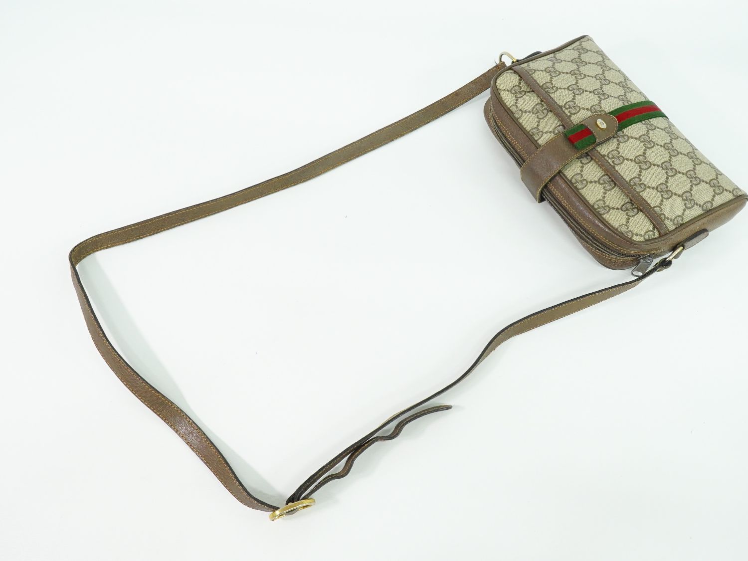 本物 グッチ GUCCI オールドグッチ シェリーライン GGスプリーム ショルダーバッグ ポシェット ベージュ ブラウン Shelly Line バッグ 中古 本物 グッチ GUCCI オールドグッチ シェリーライン GGスプリーム