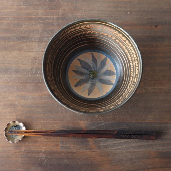 蓮光山 守繁徹千代 萩焼 飯碗 青 直径13.5×高さ6 cm