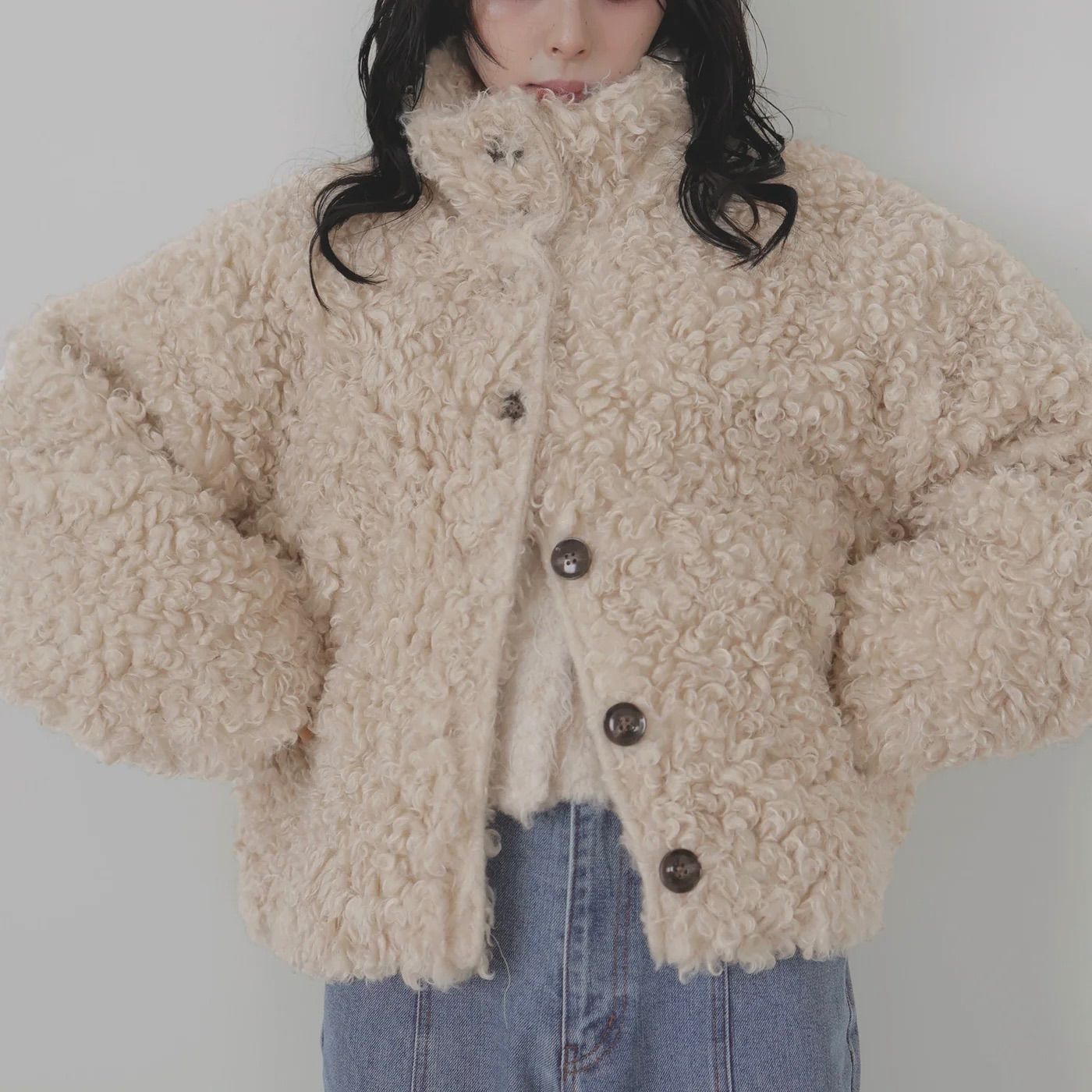 【試着のみ】LIAN リアン　プードルファーブルゾン アイボリー　ベージュ　ボア プードルファーブルゾン アイボリー 新品 LIAN リアン アウター