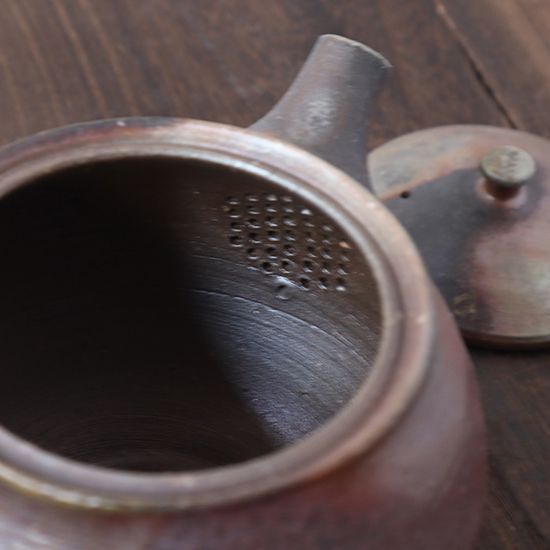  急須 桟切 松岡誠悟 備前焼 直径10×高さ10 cm 取っ手 口除く 急須 日本茶用品 茶器