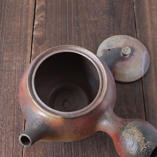 急須 桟切 松岡誠悟 備前焼 直径10×高さ10 cm 取っ手 口除く