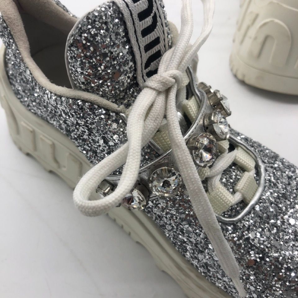 MIU MIU ミュウミュウ グリッター 厚底 スニーカー シルバー ラメ