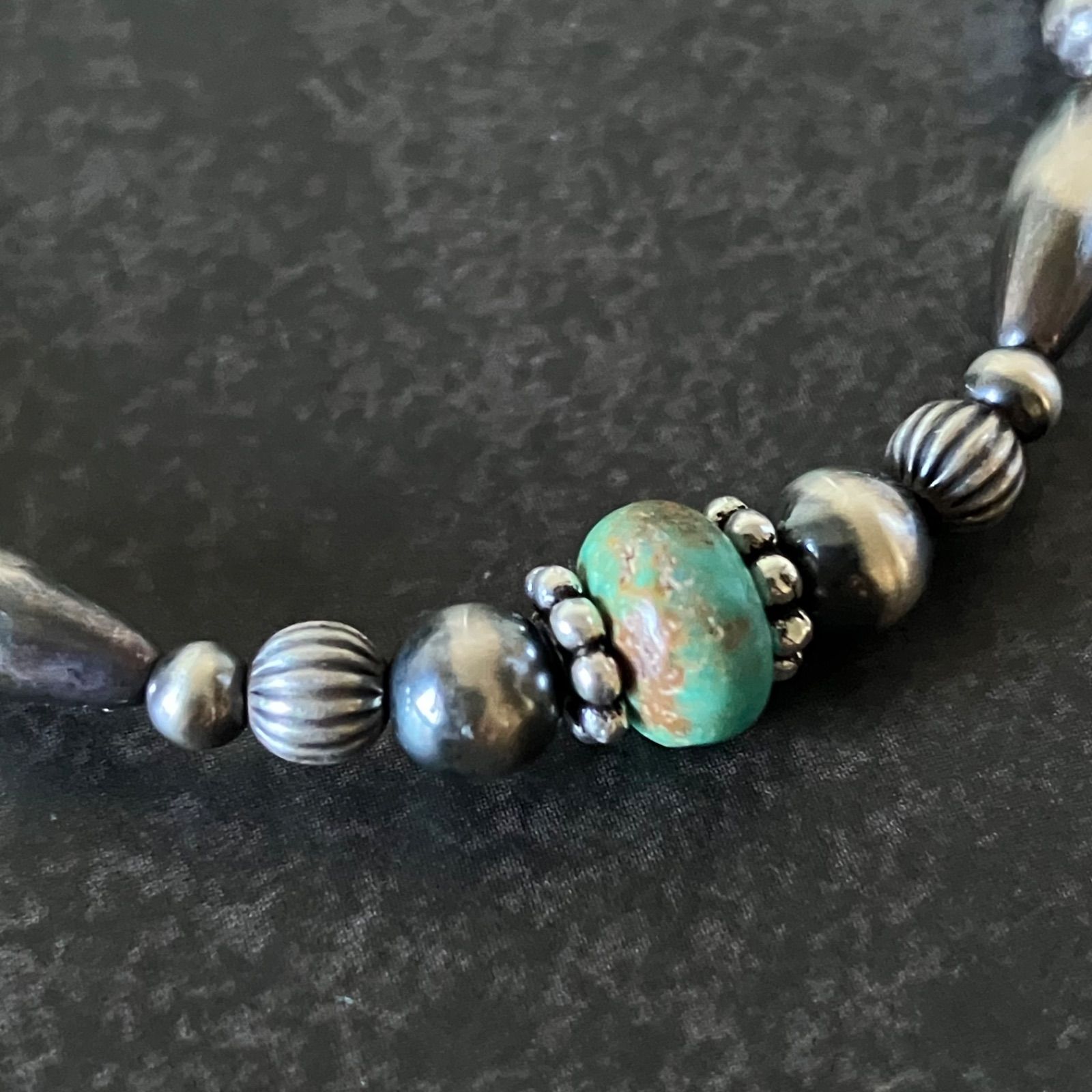 silver925ナバホパール×天然ターコイズのブレスレット19.3cm メンズ