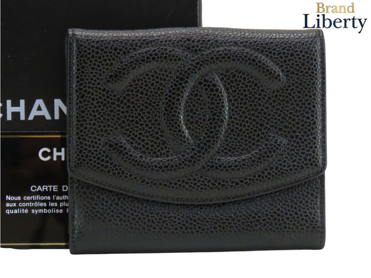 外美品】シャネル CHANEL ヴィンテージ ココマーク キャビアスキン W