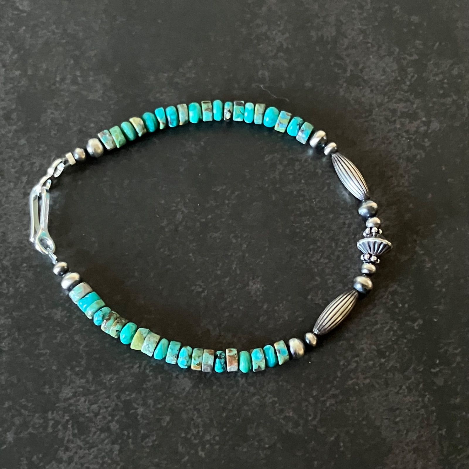 silver925ナバホパール×天然ターコイズのブレスレット19cm メンズ v