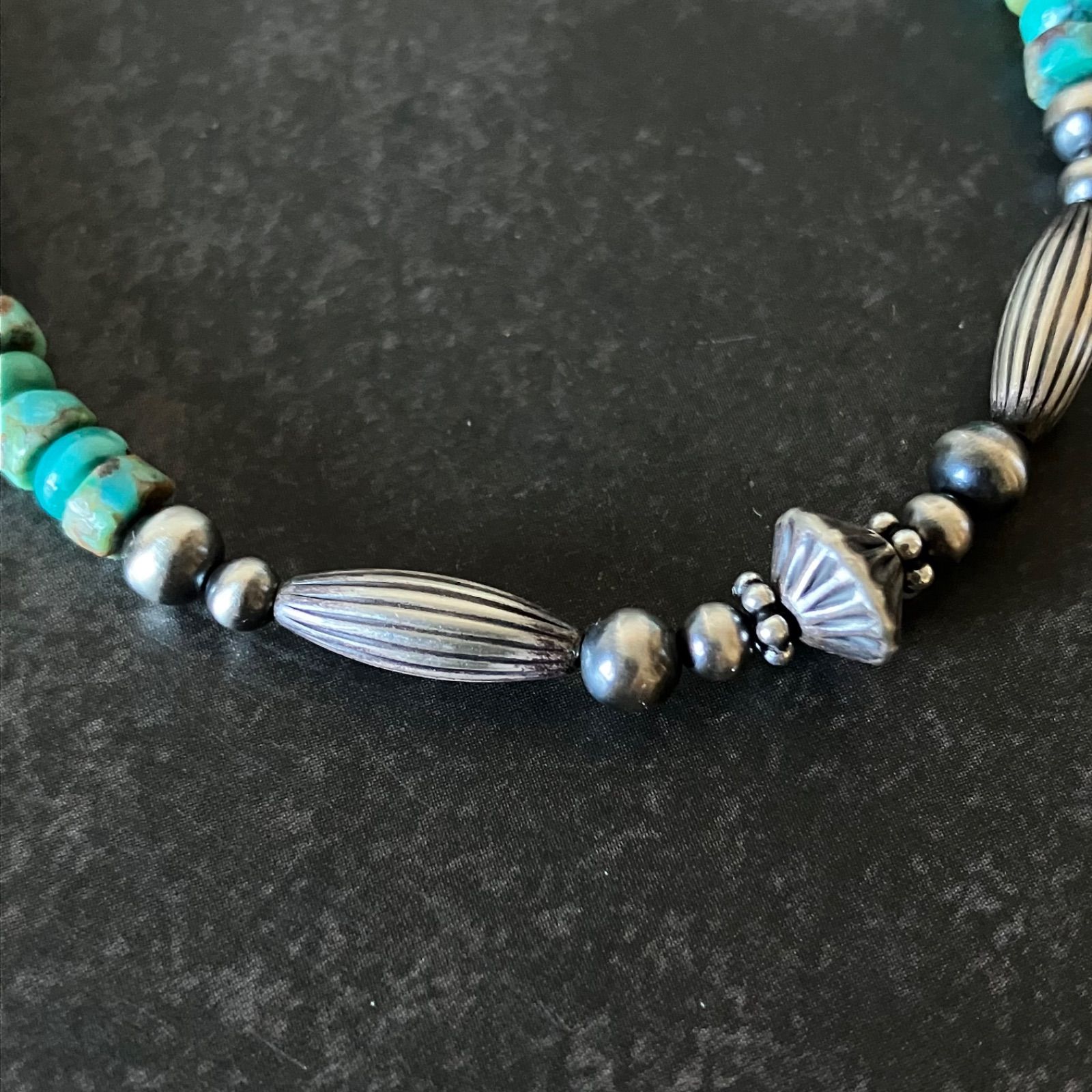 silver925ナバホパール×天然ターコイズのブレスレット19cm メンズ v