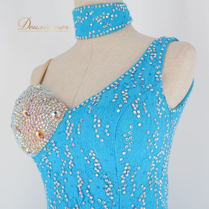 社交ダンス 衣装 白樺ドレス ラテン ドレス ワンピース フリル 水色