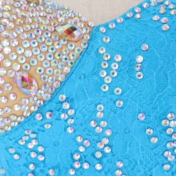 社交ダンス 衣装 白樺ドレス ラテン ドレス ワンピース フリル 水色