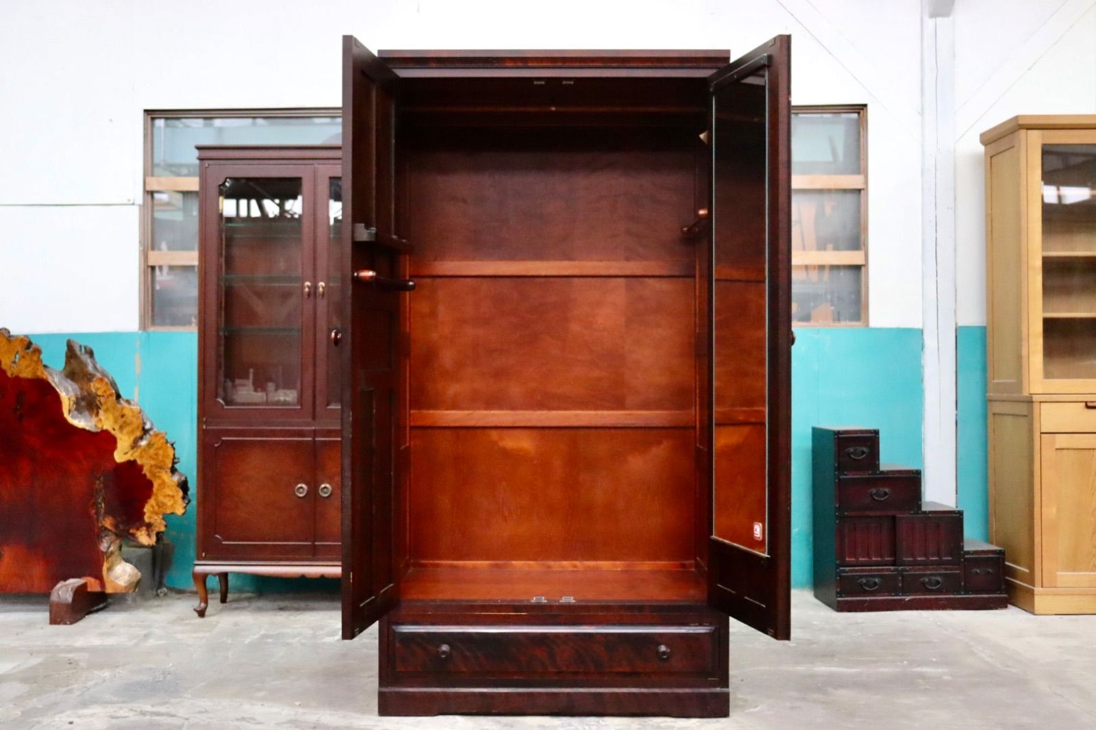 北海道民芸家具　洋服タンス　ワードローブ 服吊 クローゼット ワードローブ 日本製 タンス 衣類収納 たんす 幅