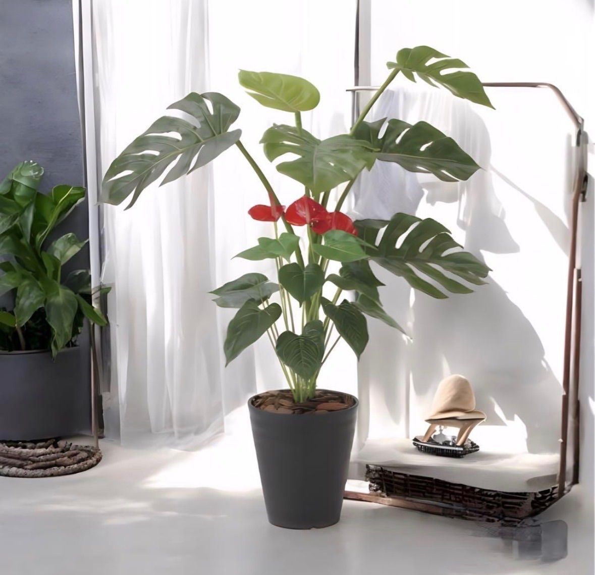 光触媒　人工観葉植物　フェイクグリーン　モンステラ&アンスリューム 95 光触媒 人工観葉植物 ウォールグリーン フェイクグリーン モンステラ