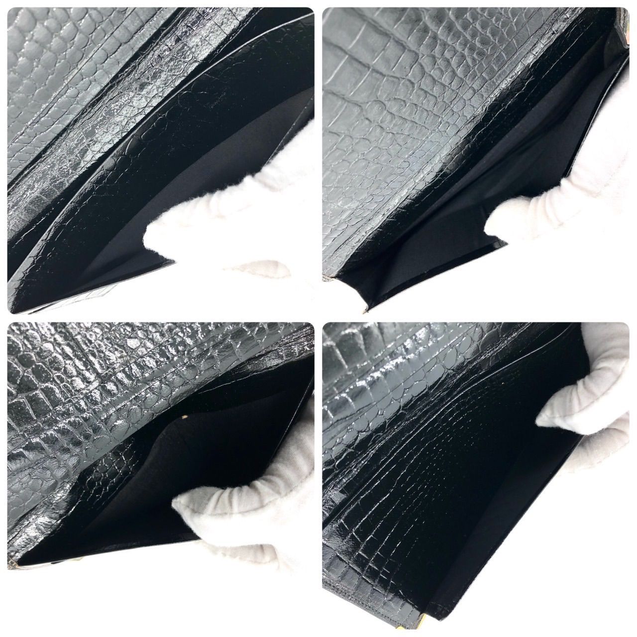 未使用に近い】ダンヒル 長財布 クロコ型押し レザー ブラック 黒