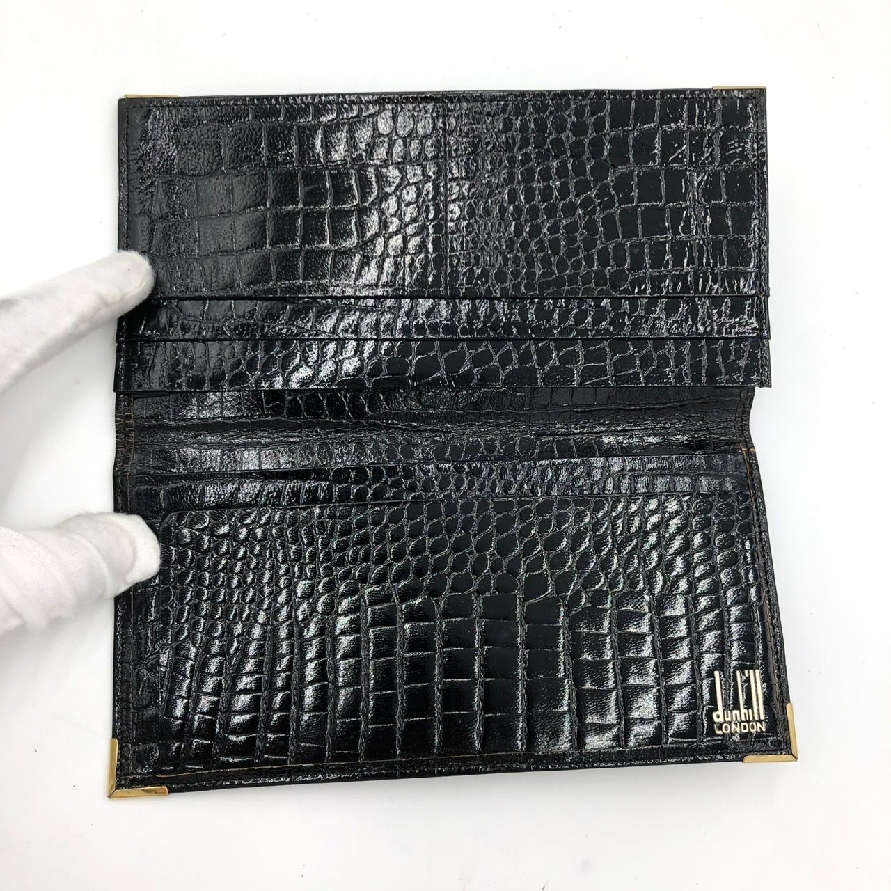 未使用に近い】ダンヒル 長財布 クロコ型押し レザー ブラック 黒