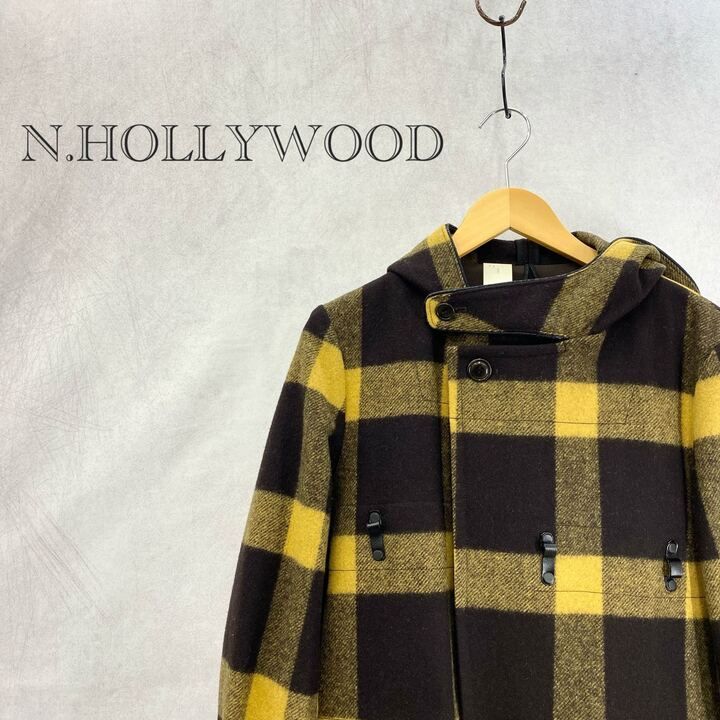 N.HOOLYWOOD チェック ダッフル コート 91606 アウター 36 イエロー