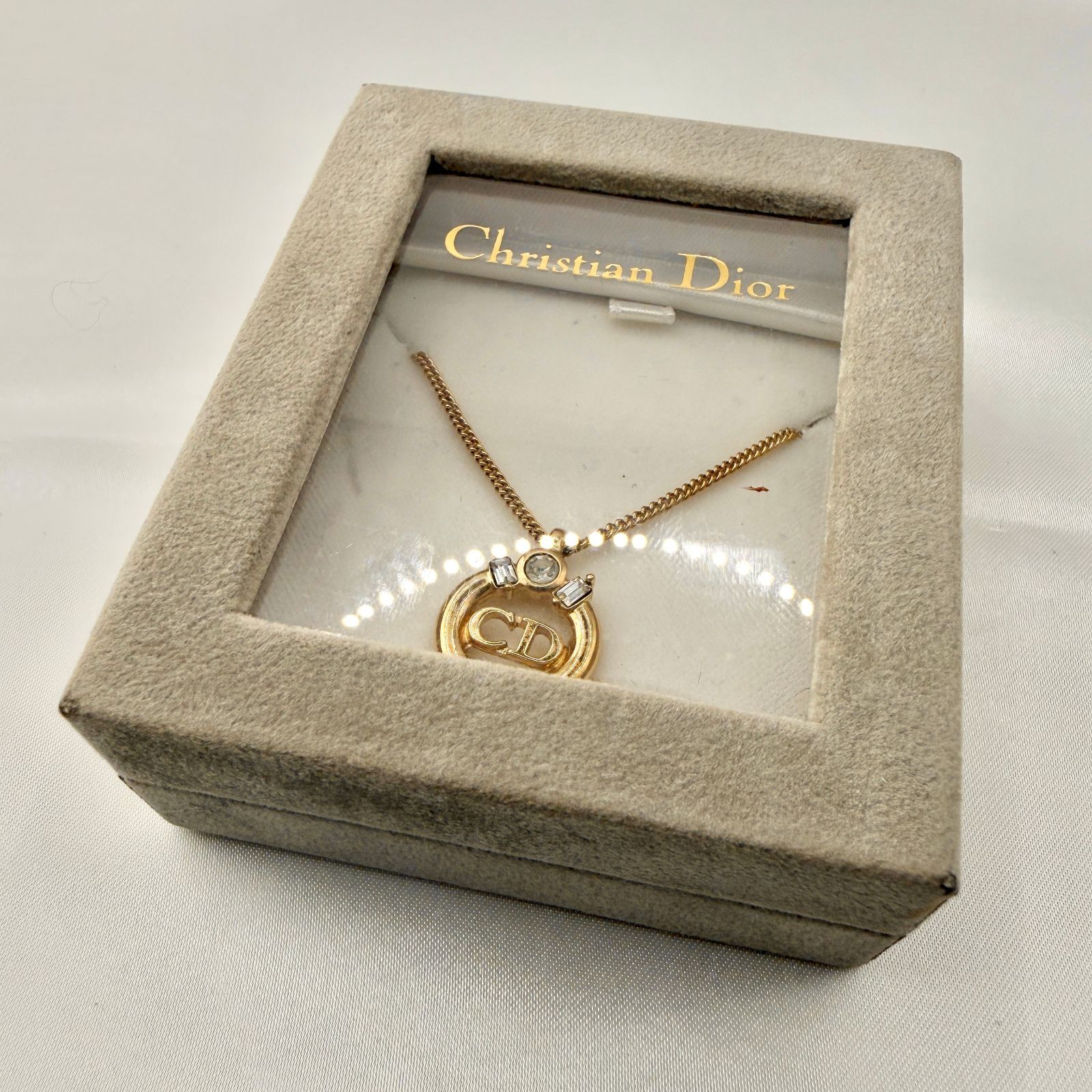 箱付 美品 クリスチャンディオール ネックレス CDロゴ サークル クリア