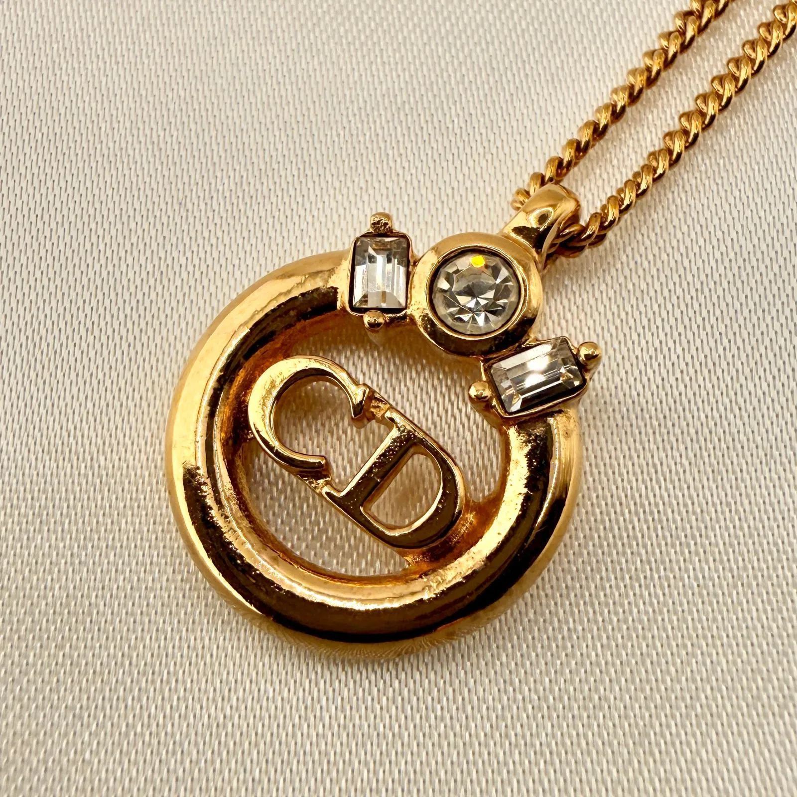 箱付 美品 クリスチャンディオール ネックレス CDロゴ サークル クリア