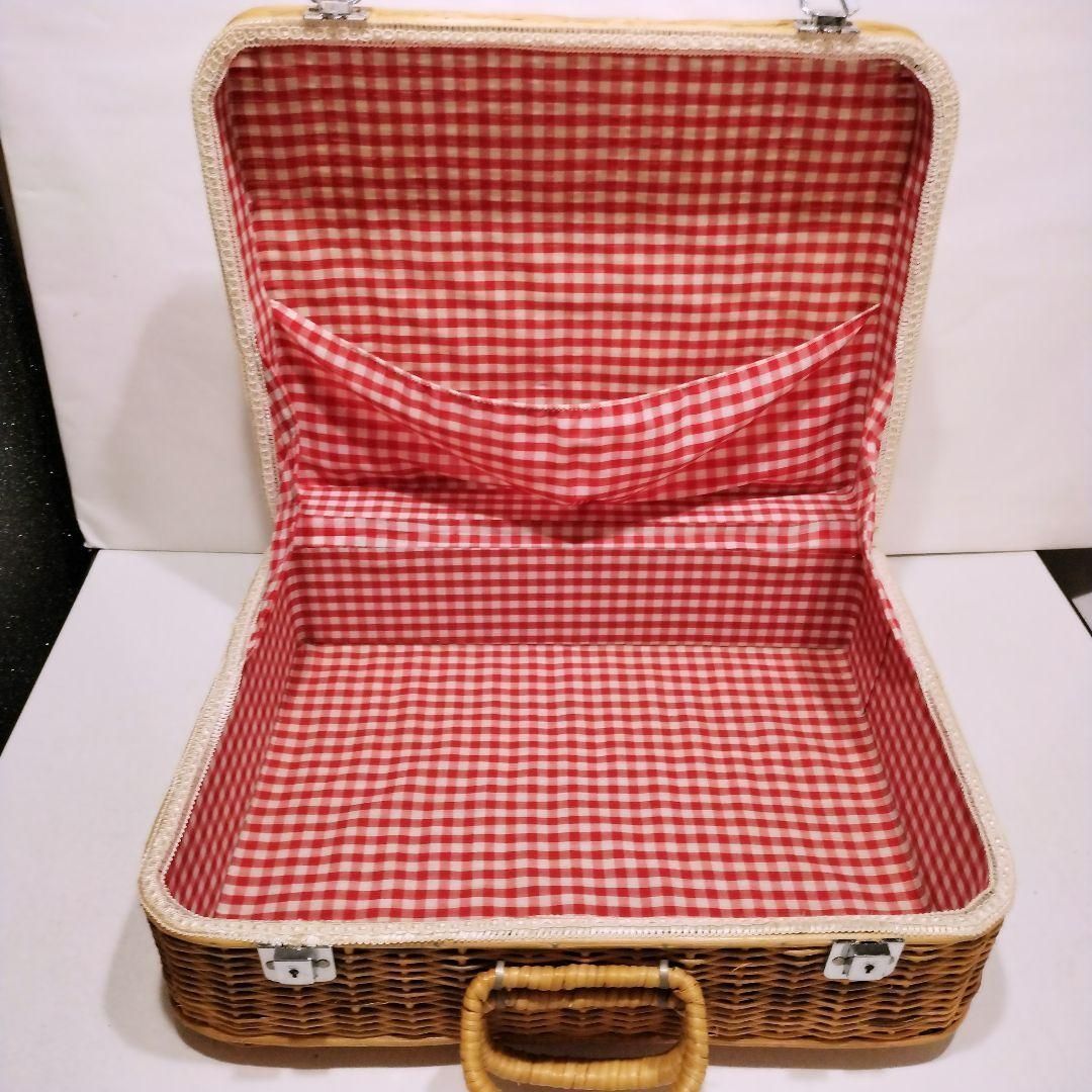 中古】籐製 ラタン バスケット トランク カバンピクニックトランク