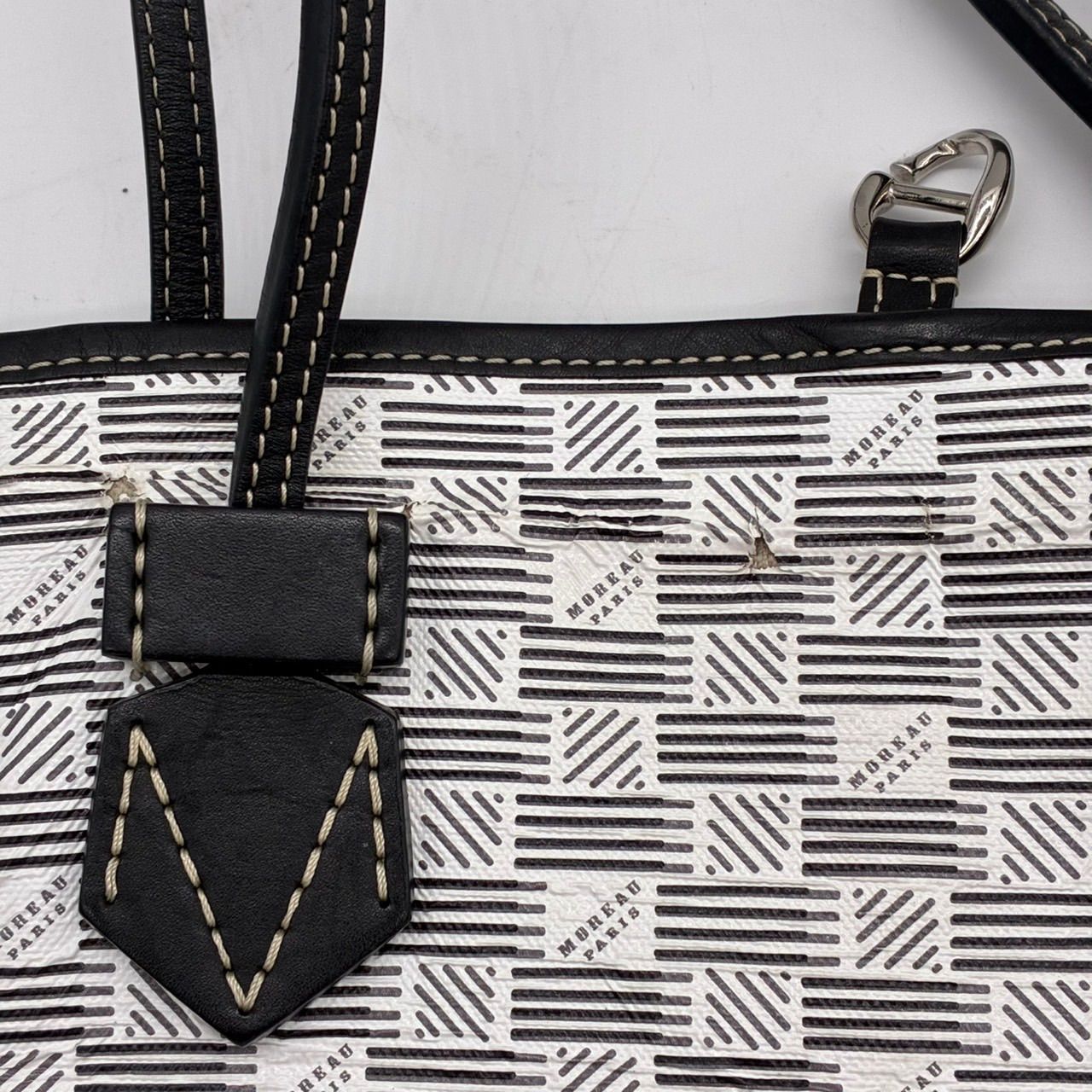 MOREAU PARIS モローパリ トートバッグ 白 黒 総柄 PVC レザー - メルカリ