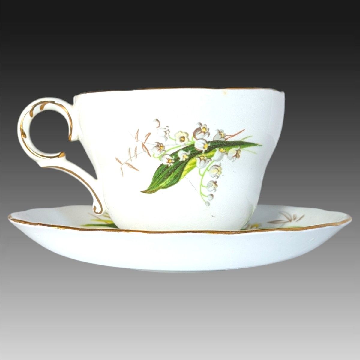 英国 Melba メルバ スズラン トリオ C&S＋プレート 金彩 アンティーク