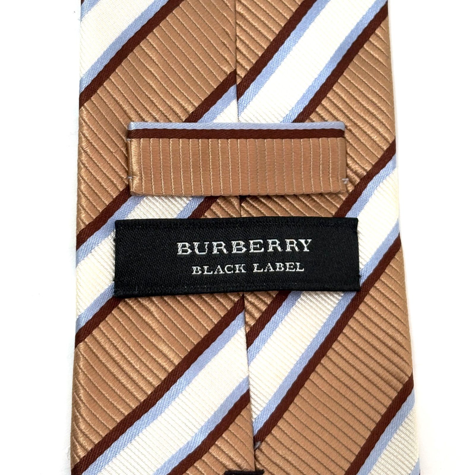 バーバリーブラックレーベル ネクタイ ストライプ ブラウン系×ホワイト