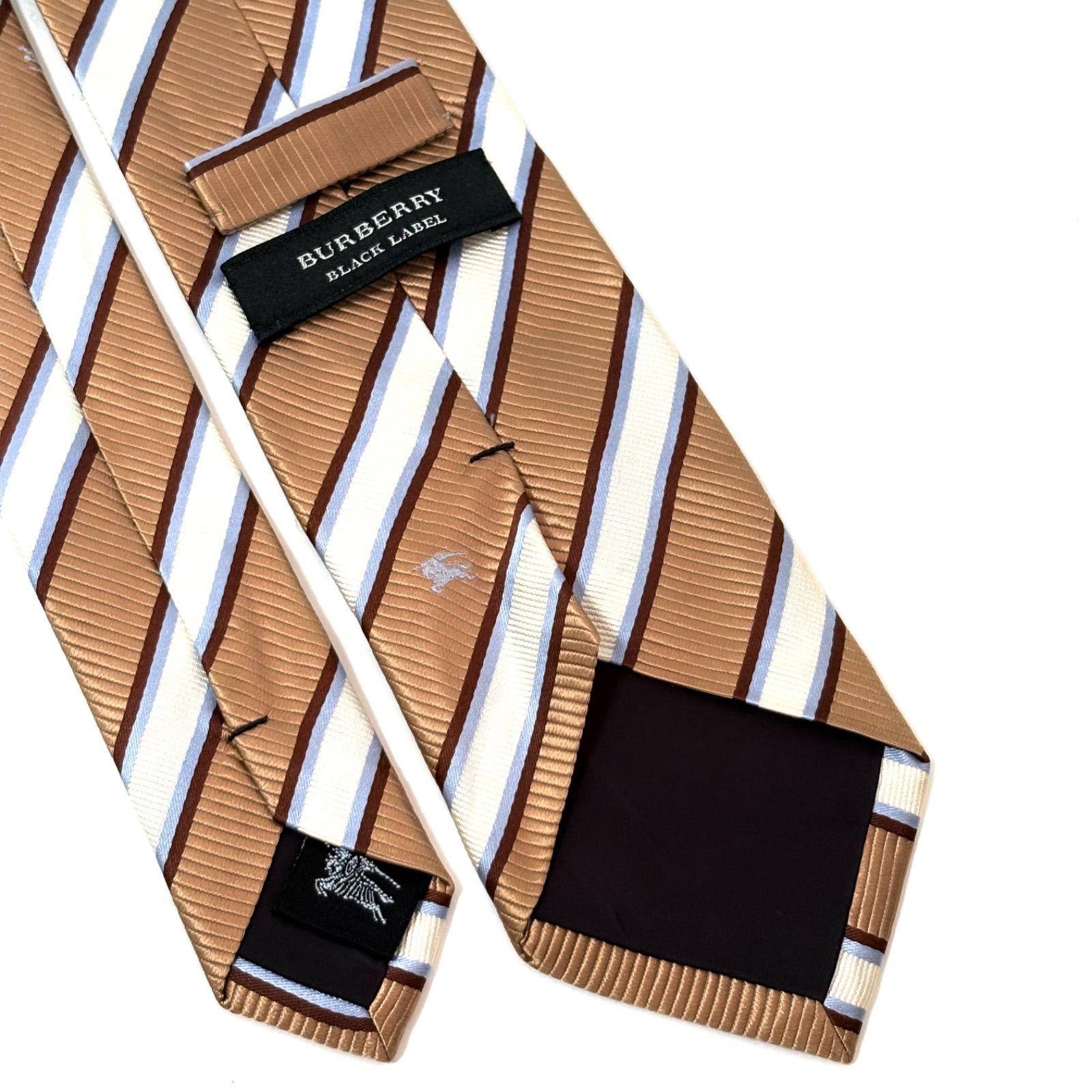 バーバリーブラックレーベル ネクタイ ストライプ ブラウン系×ホワイト