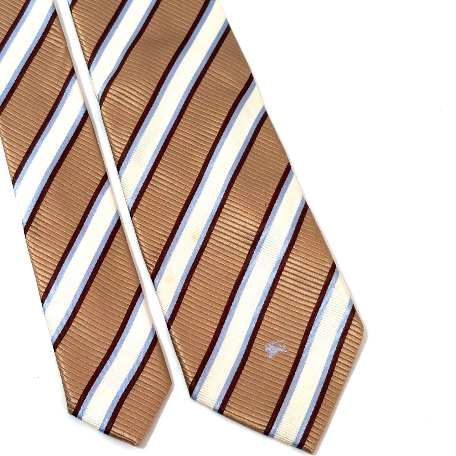 【美品】 BURBERRY バーバリー ストライプ柄 ブラウン系 ネクタイ バーバリーブラックレーベル ネクタイ ストライプ ブラウン系×ホワイト