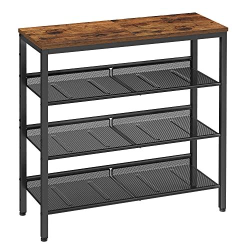 VASAGLE シューズラック 靴棚 4段オープンラック 玄関靴収納 メッシュ棚 組立簡単 折畳み型シューズラック ヴィンテージ風 奥行28 cm 木製天板 おしゃれ LBS 040 p 9 bf 75 e 4