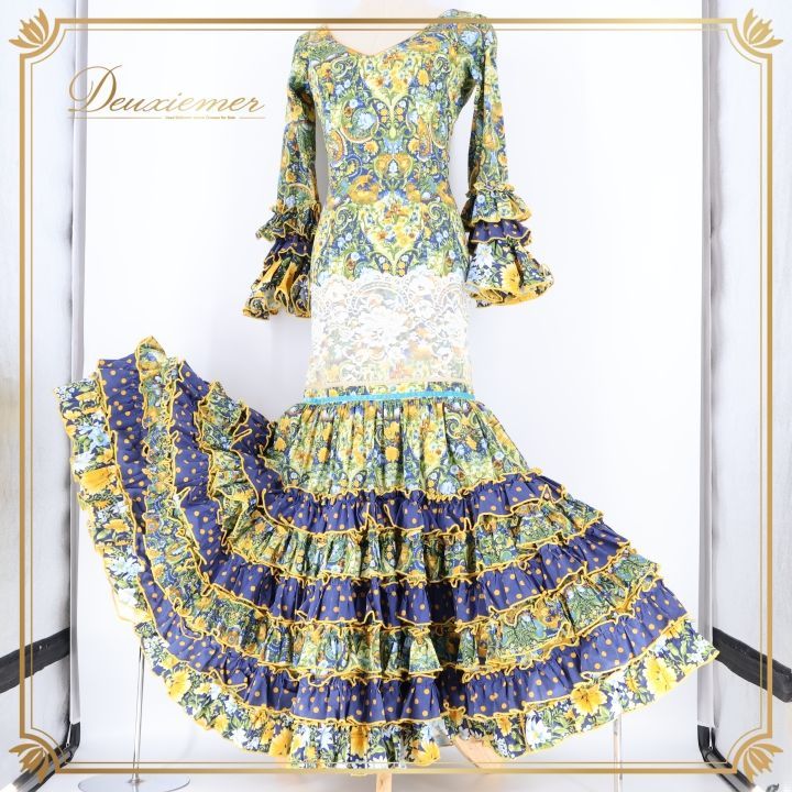 フラメンコワンピース　花柄　フリル付き　舞台ドレス フラメンコワンピース 花柄 フリル付き 舞台ドレス フラメンコ ドレス