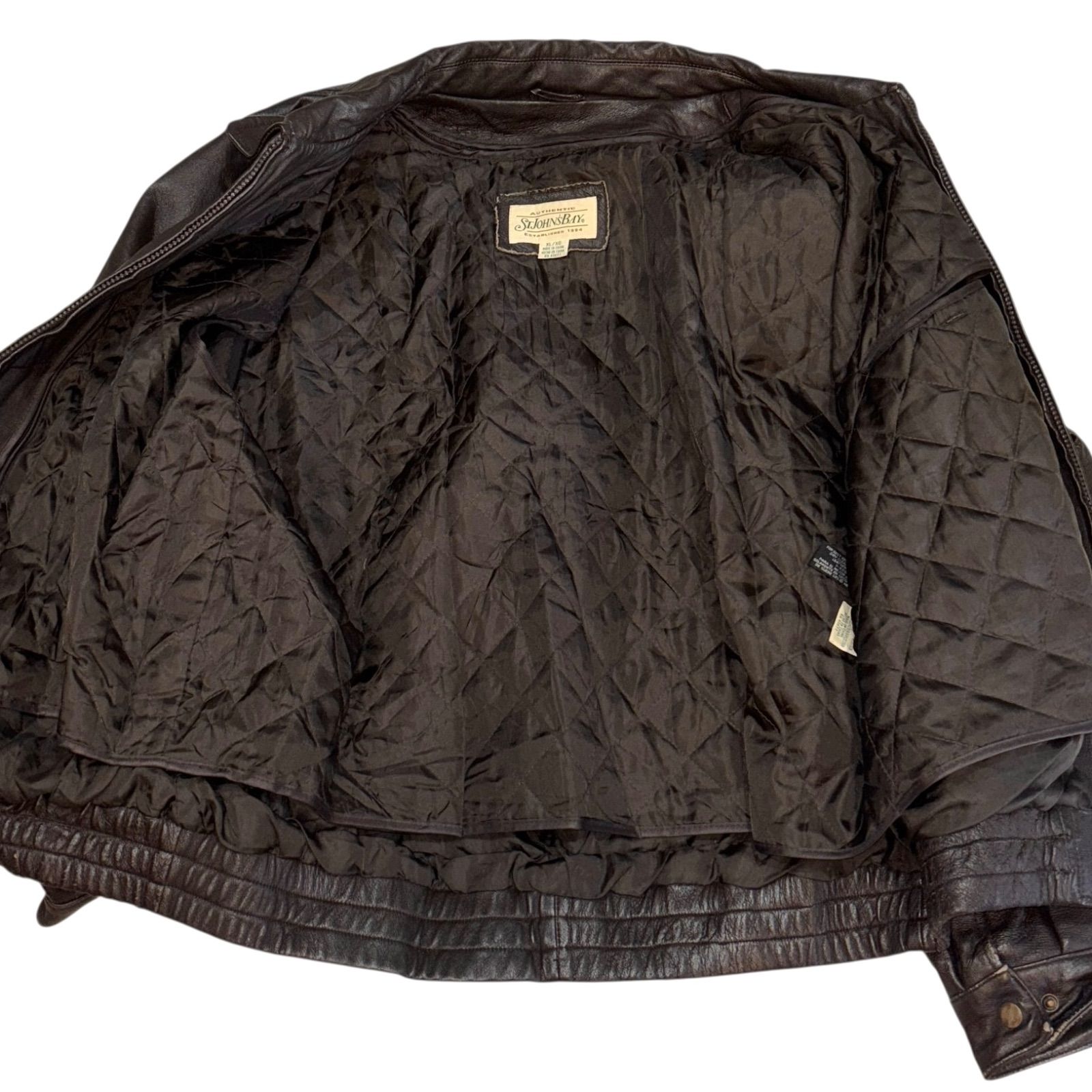 90s ST JOHN'S BAY Genuine Leather JKT XL BROWN セントジョンズベイ