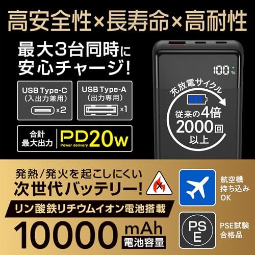 グリーンハウス 10000 mA リン酸鉄 PD 20 W 燃えにくい 高い安全性 長寿命 パススルー 3台同時 機内持込 ベージュ GH- -BE m 436 f 8 cbb