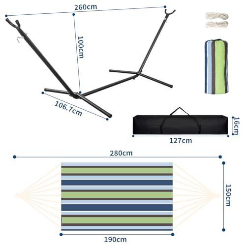  TORIBIO ダブルハンモック 自立式スタンド 耐重荷300 kg 室内 屋外用 収納バッグ付き アウトドア キャンプ 公園 部屋 m ハンモック テーブル チェア ハンモック