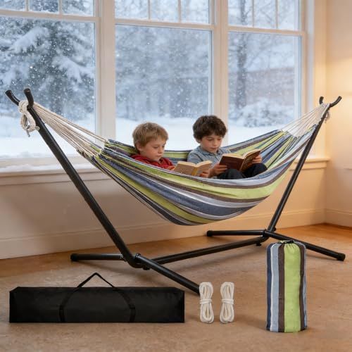 TORIBIO ダブルハンモック 自立式スタンド 耐重荷300 kg 室内 屋外用 収納バッグ付き アウトドア キャンプ 公園 部屋 m