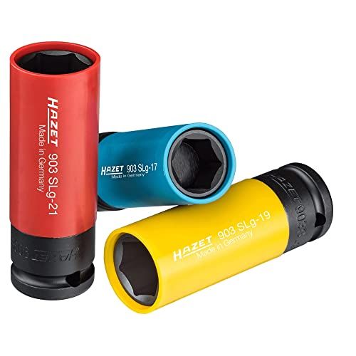 HAZET ハゼット 903 SPC|3 ソケットレンチ ソケットスパナ アルミホイール用 樹脂スリーブ付き インパクトソケットセット 1|2インチ 差込角12.5 mm トラクションプロファイル 対辺17-21 組 ホイール保護 タイヤ交換 ホイ m
