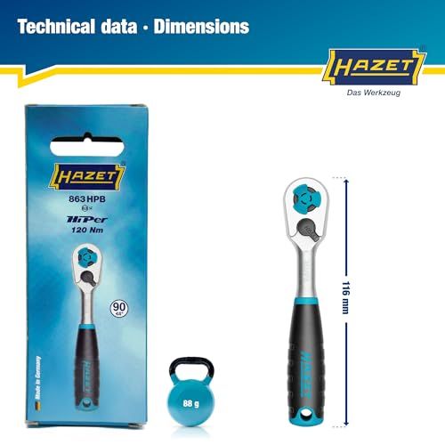 HAZET ハゼット 863 HPB HiPer ラチェットレンチ 1|4インチ ビット用 ファインギア ギア 4度送り クロムバナジウム鋼 超高耐久 狭所作業 自動車整備 メンテナンス エルゴノミックグリップ ドイツ製 ブルー×ブラック m ラチェットハンドル スパナ レンチ