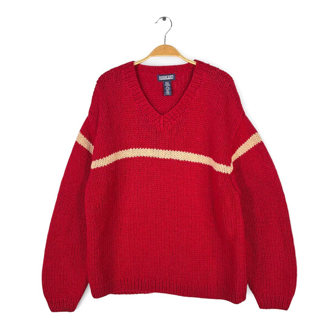 90s ランズエンド Vネック ウールセーター ハイゲージ DIMENSION BY