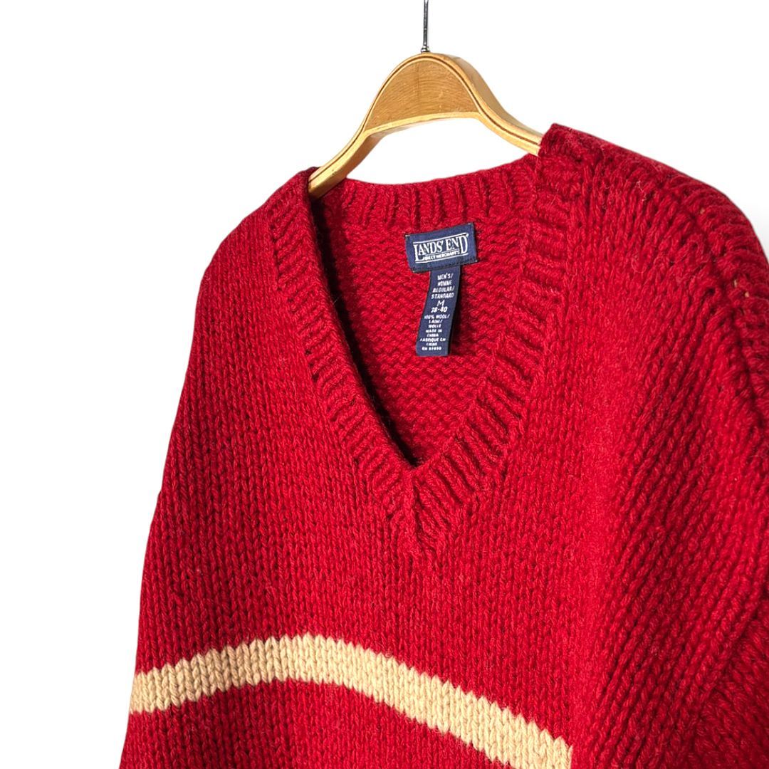 90s ランズエンド Vネック ウールセーター ハイゲージ DIMENSION BY