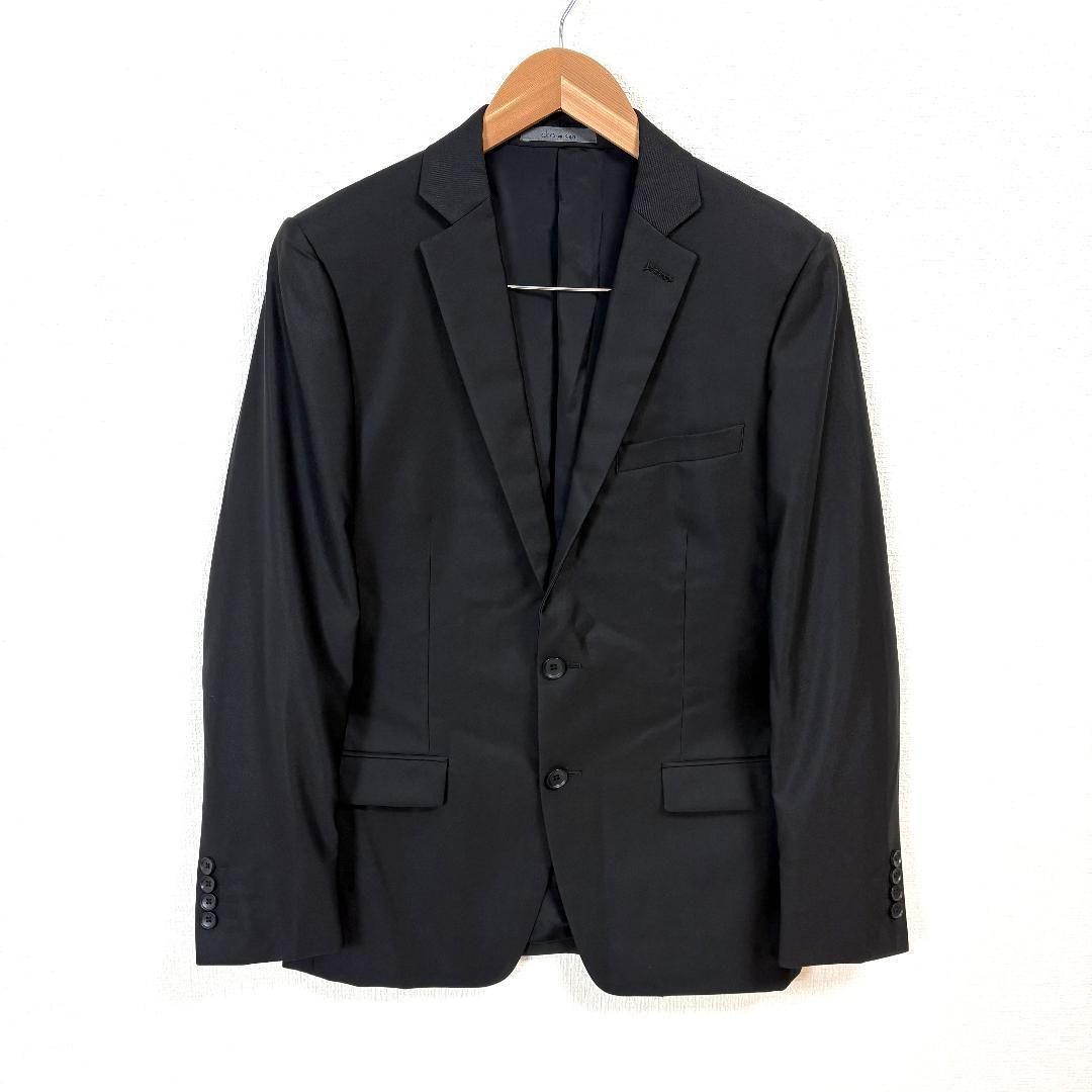 美品】 カルバンクライン光沢ブラック スーツセットアップ 上36下30