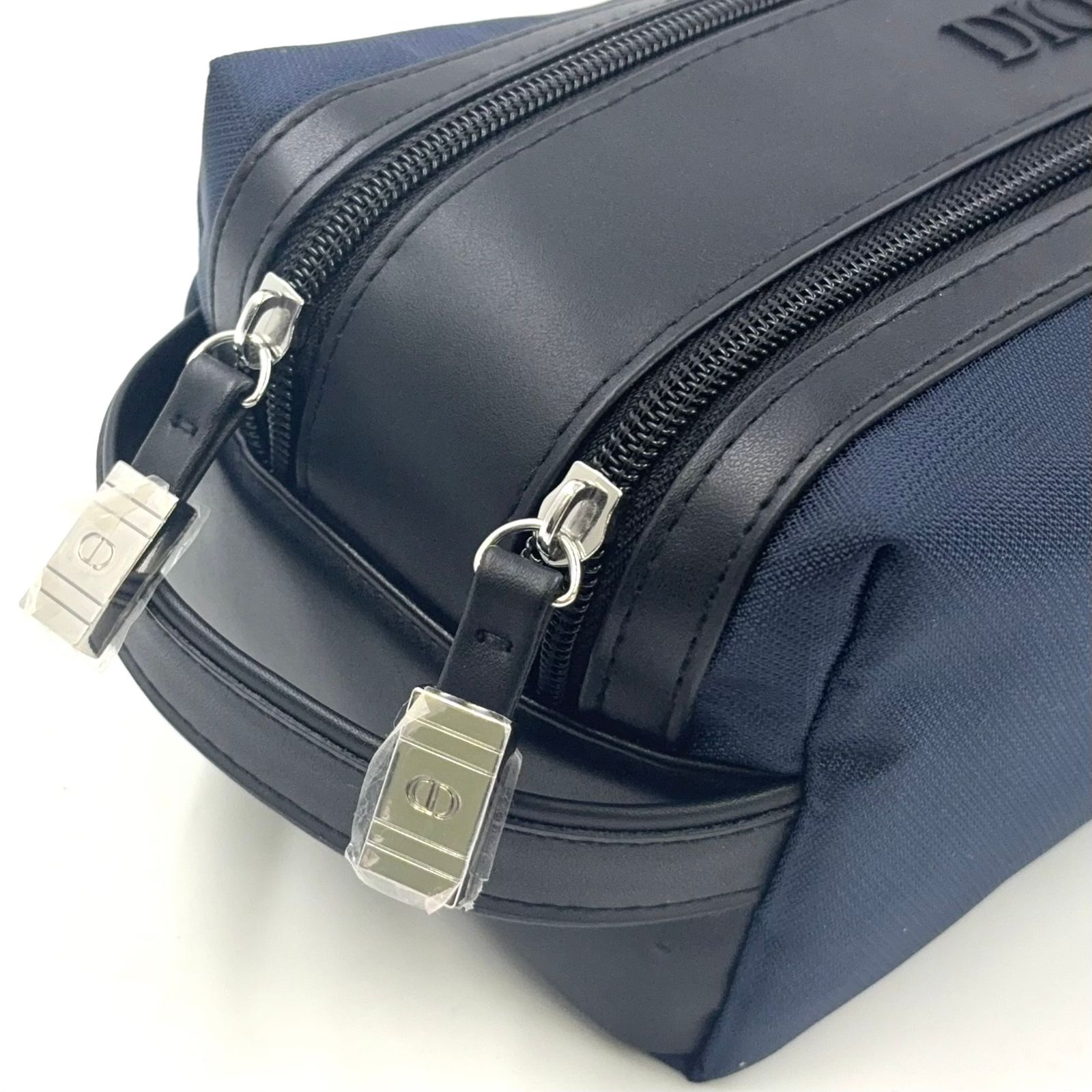 Christian Dior ダブルジップ ポリエステル ネイビー クラッチバッグ