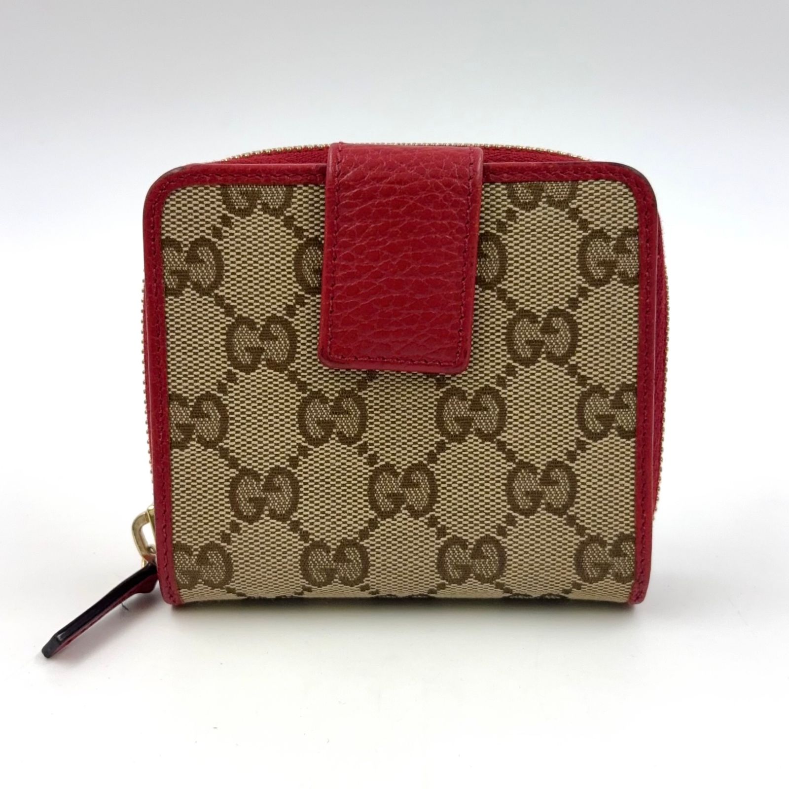 GUCCI 二つ折り財布 ベージュ/レッド GGパターン グッチ牛ドラえもん 二つ折り財布 ベージュ/レッド レディース GG