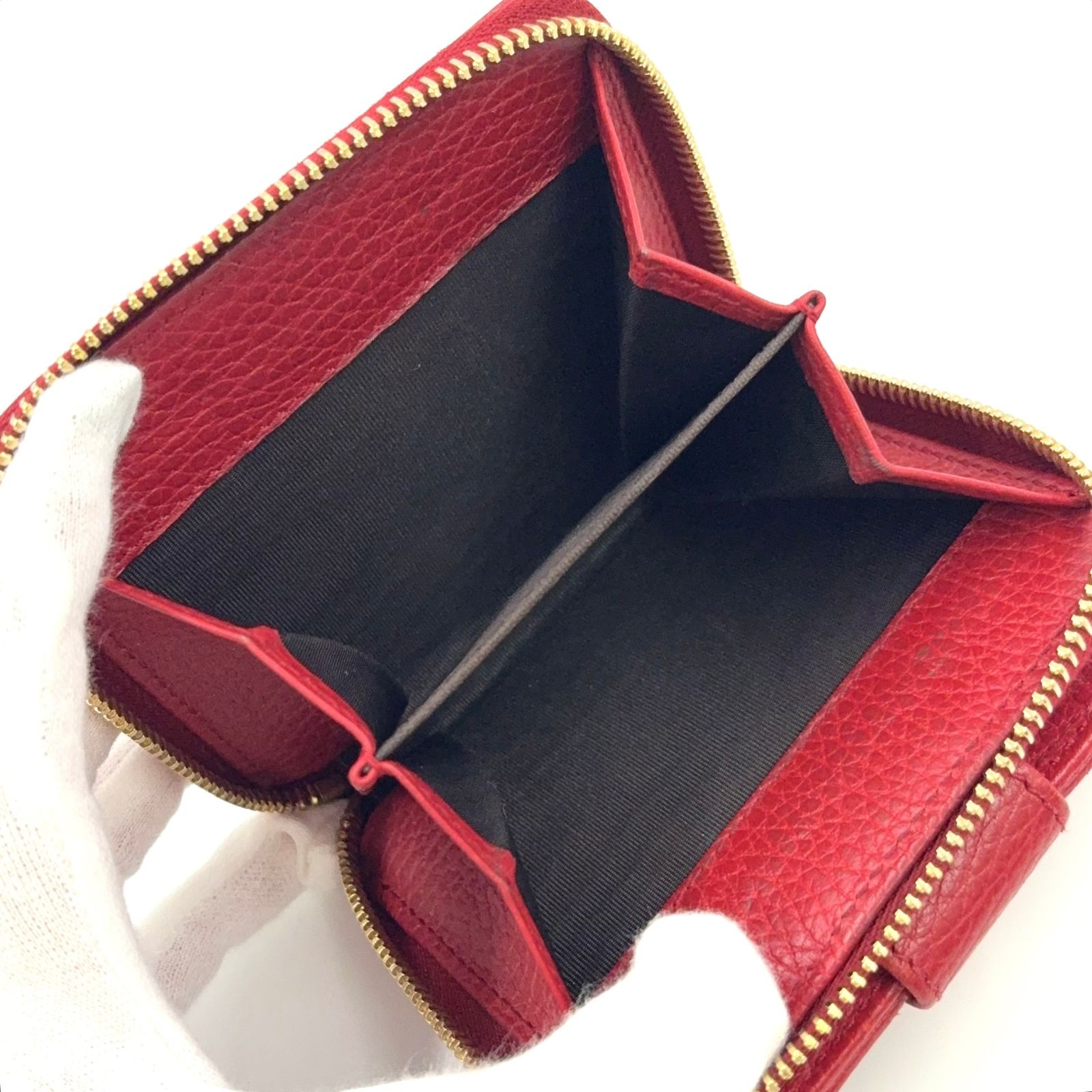 GUCCI GG柄 コンパクトジップ 二つ折り レザー×キャンバス ベージュ