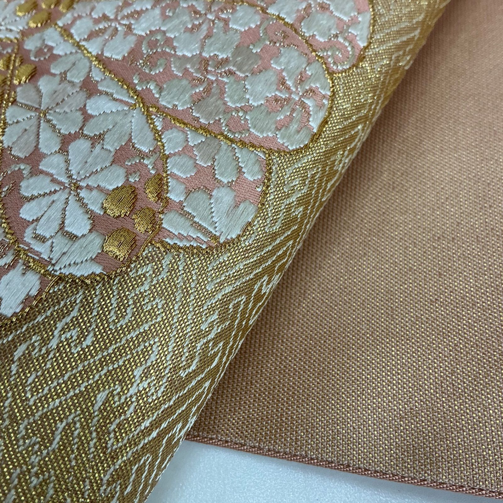 専用帯5138 ●加納幸織物謹製 高級 正絹 六通 袋帯 西陣織 老舗 加納幸 織物 謹製 蛤四季草花文様 袋帯 : 帯専門店おびや